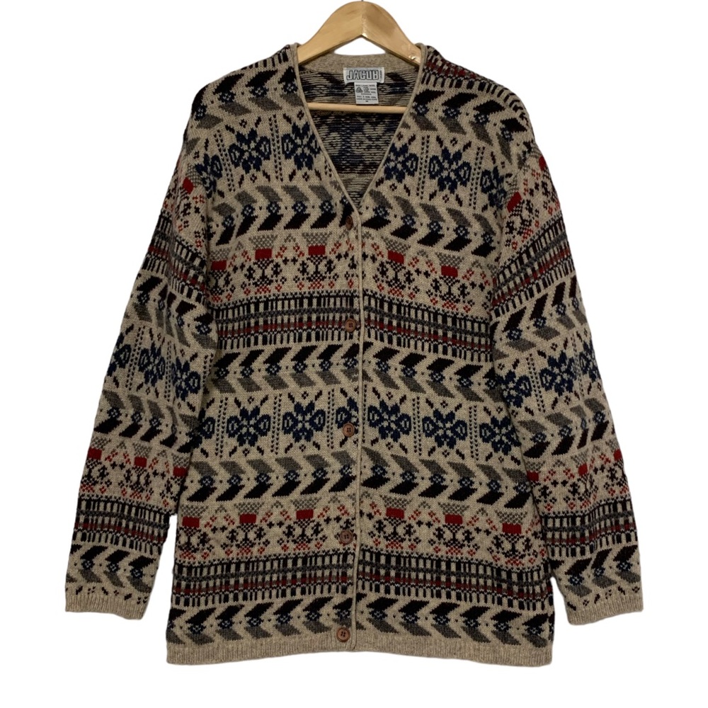 Vintage Jacob 100% Wool Button Front Cardigan in Nordic Style Pattern | Size M - Picture 3 of 10